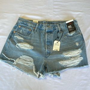 Levi’s Premium 501 Jean Shorts Distressed High Rise Size 32 NWT